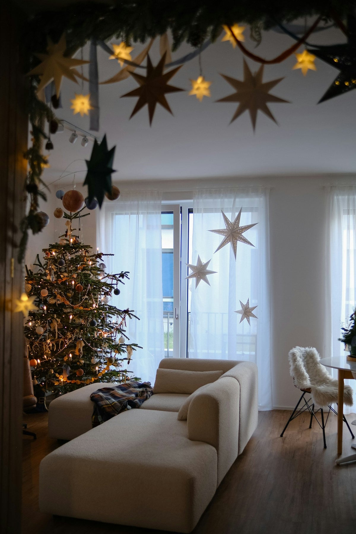Cozy Christmas tree and festive holiday home